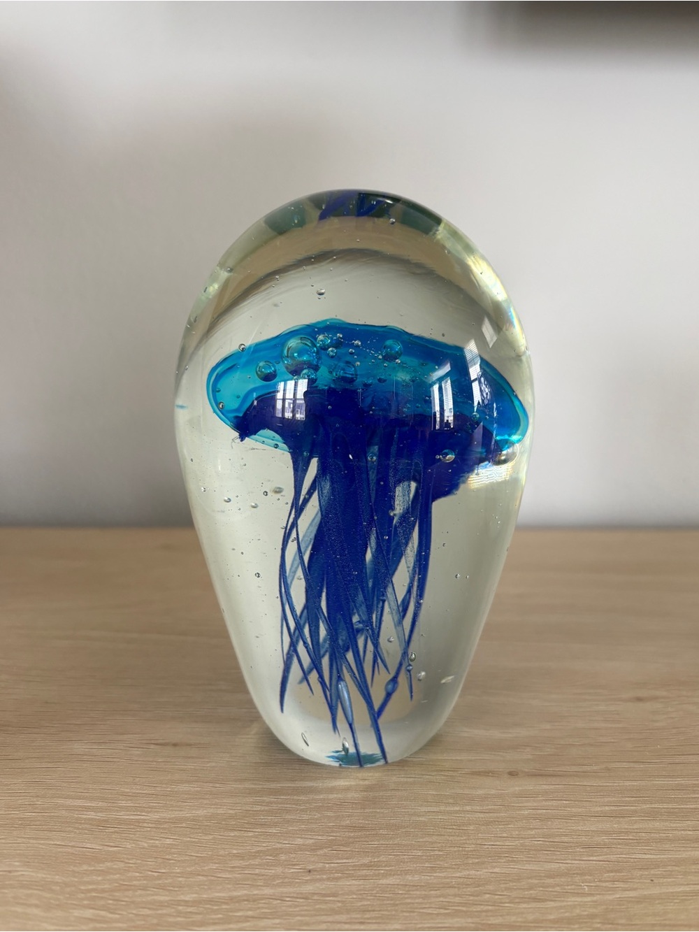 HAND BLOWN Blue Jellyfish Paperweight Sculpture